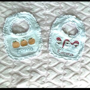 Emma Embroidered White Baby Bibs Set